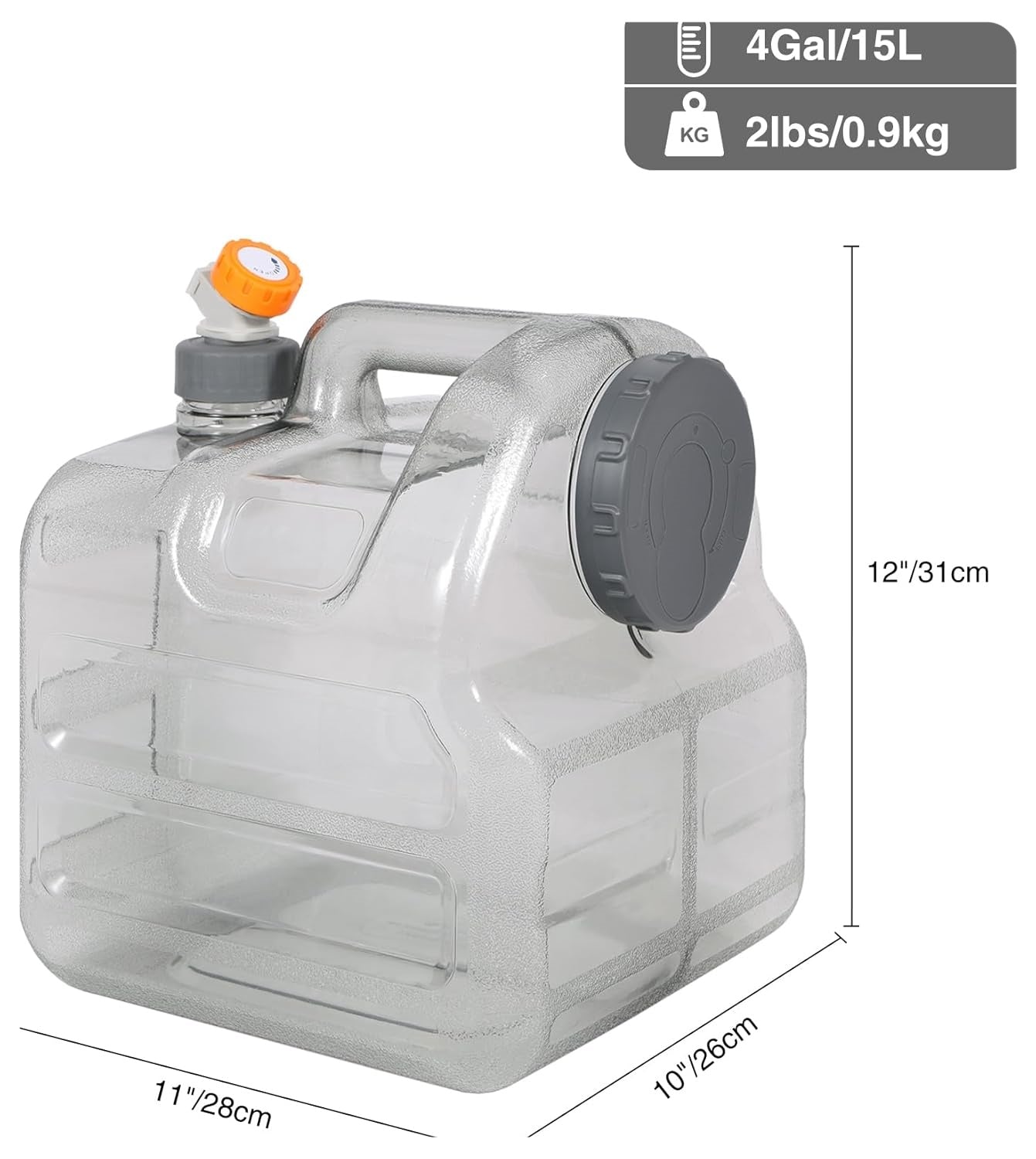 🧼Portable Water Storage Tank with Spigot for Outdoor Camping Travel Hiking, PC Food Grade Thickened Bucket, Grey 15L