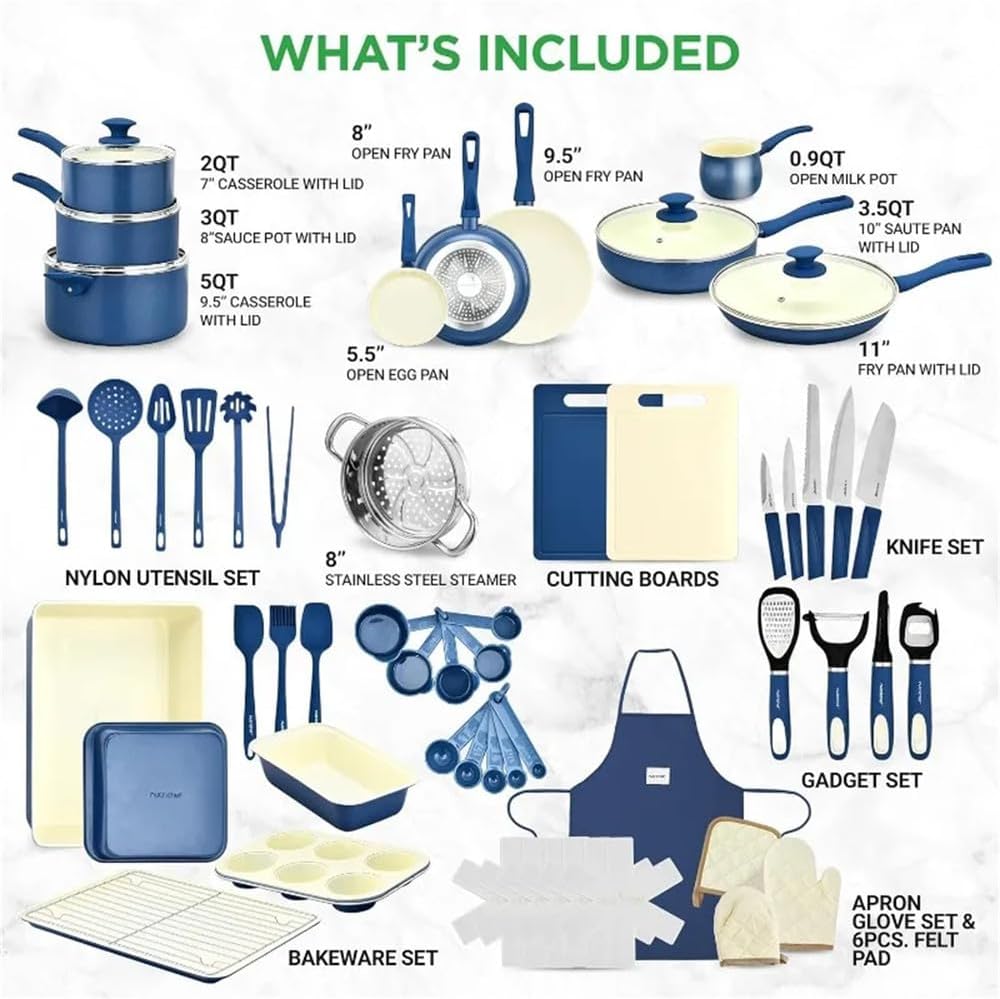 54-Piece Complete Home Kitchen Cookware Set – Ceramic Non-Stick Bakeware, Pots & Pans Kit, Taupe Brown 🧑🍳