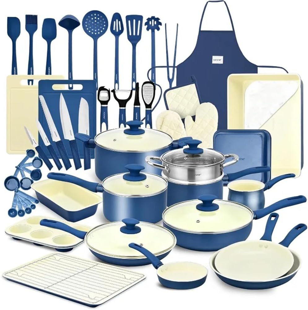 54-Piece Complete Home Kitchen Cookware Set – Ceramic Non-Stick Bakeware, Pots & Pans Kit, Taupe Brown 🧑🍳
