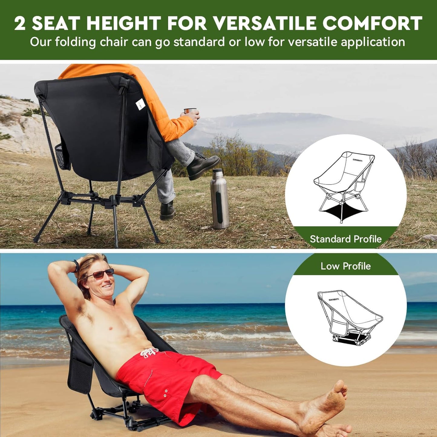 Lightweight Folding Camping Chair – Portable for Camping, Backpacking, Beach & Outdoor Picnics, Black 🪑