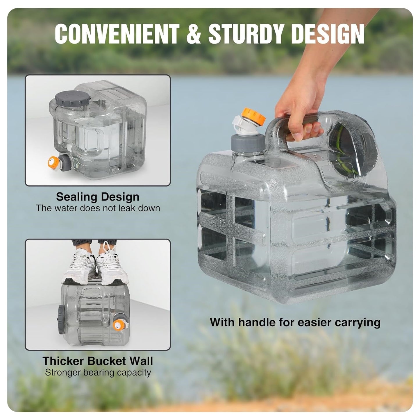 🧼Portable Water Storage Tank with Spigot for Outdoor Camping Travel Hiking, PC Food Grade Thickened Bucket, Grey 15L