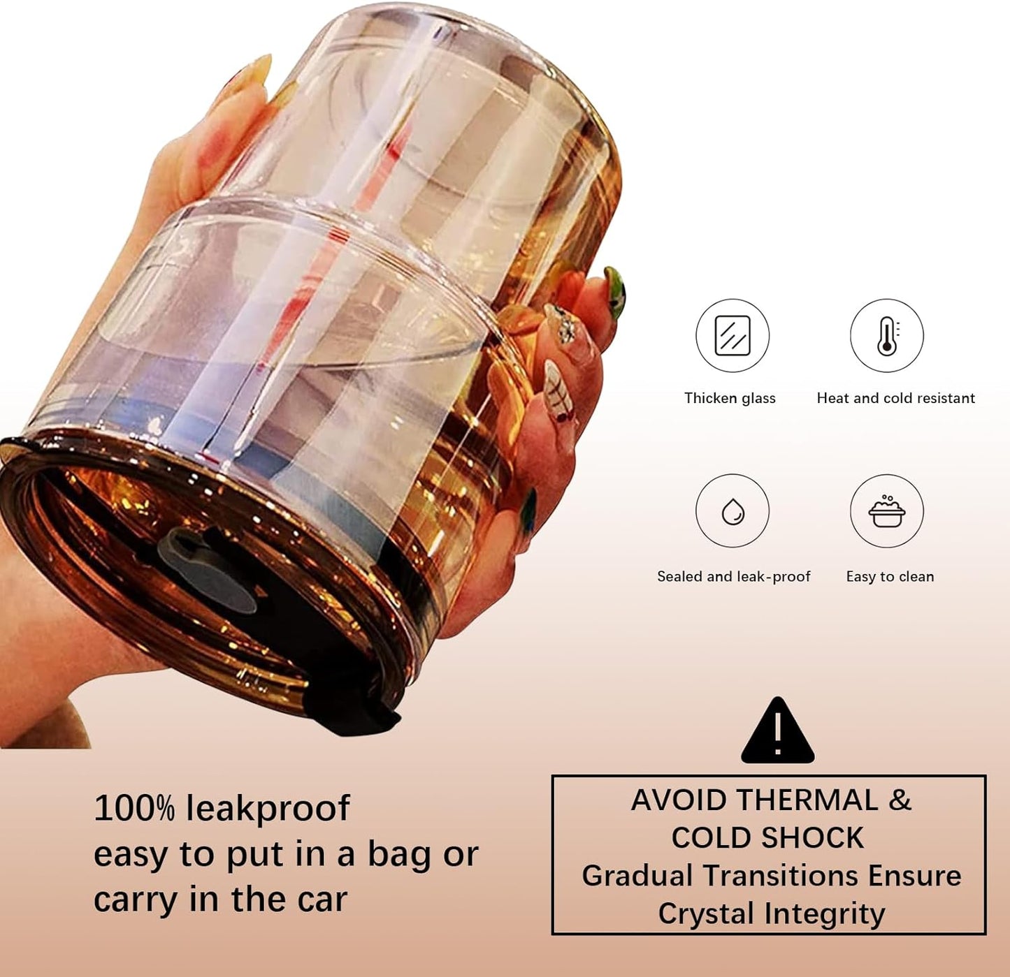 13oz/400ml Glass Water Tumbler with Straw and Lid Sealed Carry On Thick Wall Iced Coffee Cup Glass Cup for Water, Iced Tea Fruit Juice Etc🥤(4Pack)