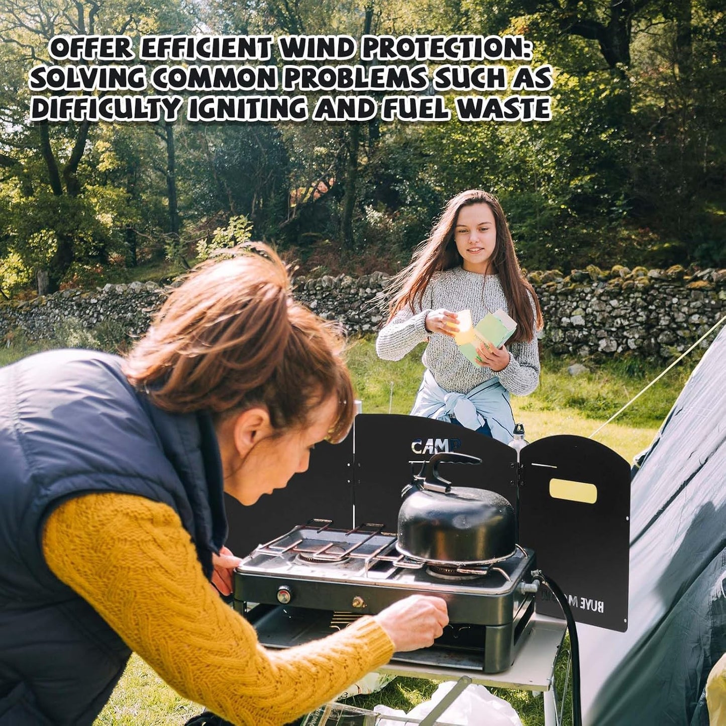 Steel Camping Stove Windscreen – Folding 4-Plate Wind Blocker, Portable with Storage Bag for Outdoor Cooking 🔥