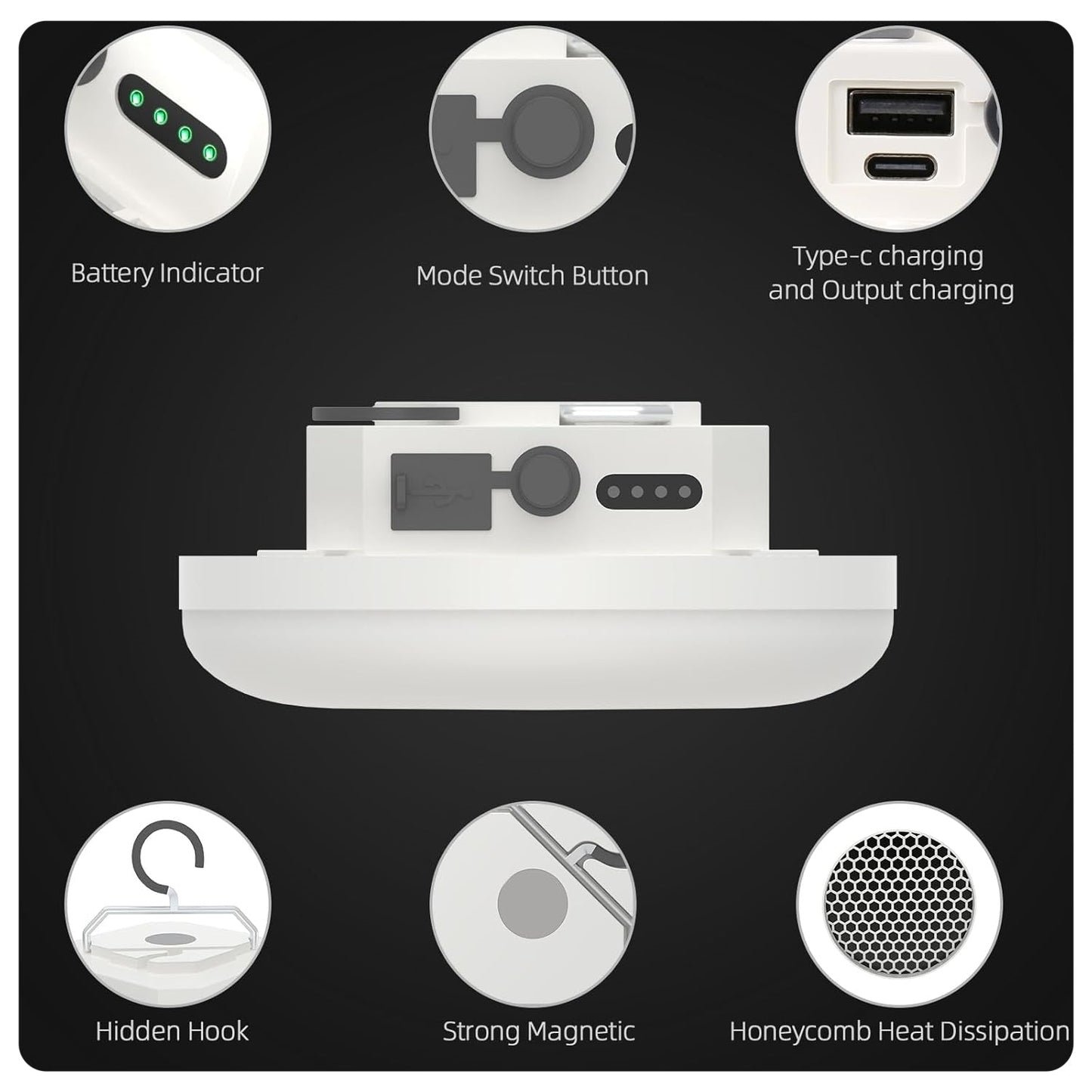 💡Waterproof Outdoor Camp Lamp – Rechargeable Hanging Tent Light, Portable LED Lantern with Battery & Infinite Dimming 🌙30W Pro(White)