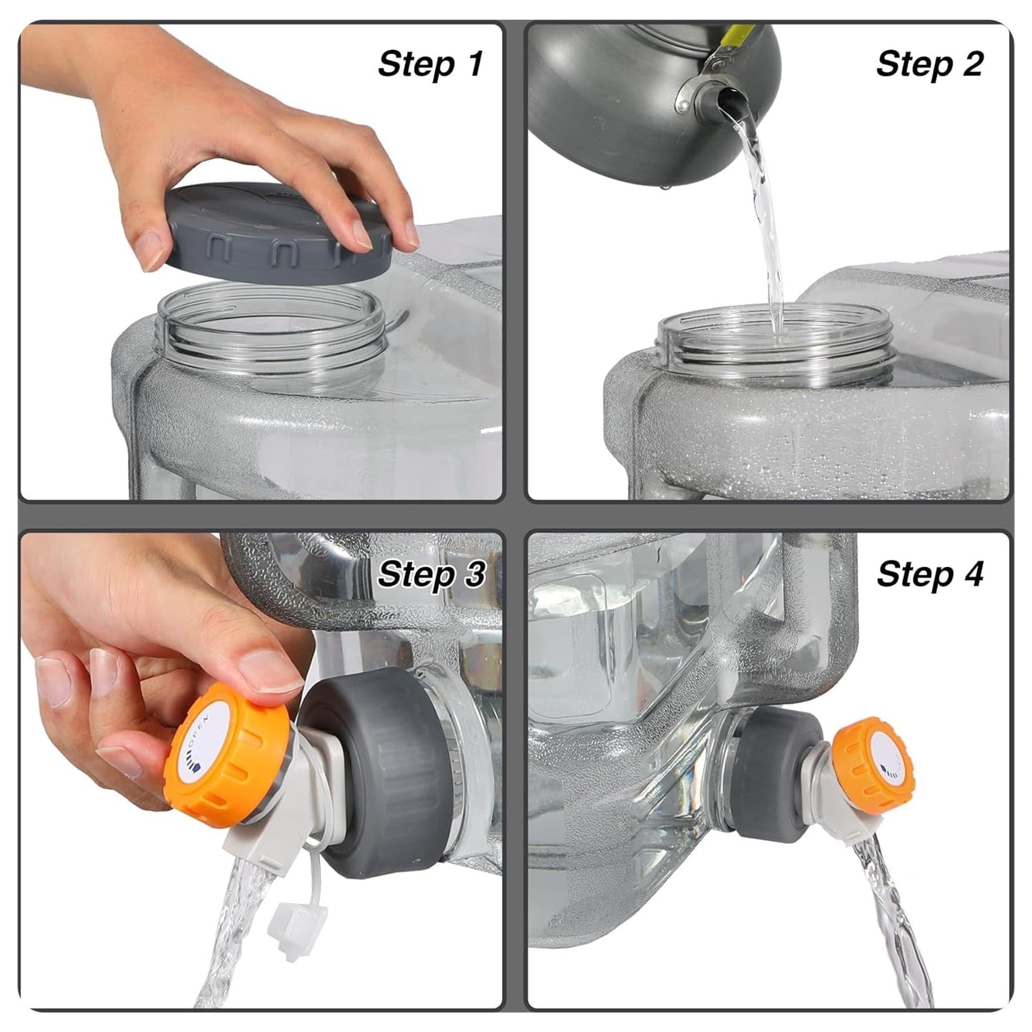 🧼Portable Water Storage Tank with Spigot for Outdoor Camping Travel Hiking, PC Food Grade Thickened Bucket, Grey 15L