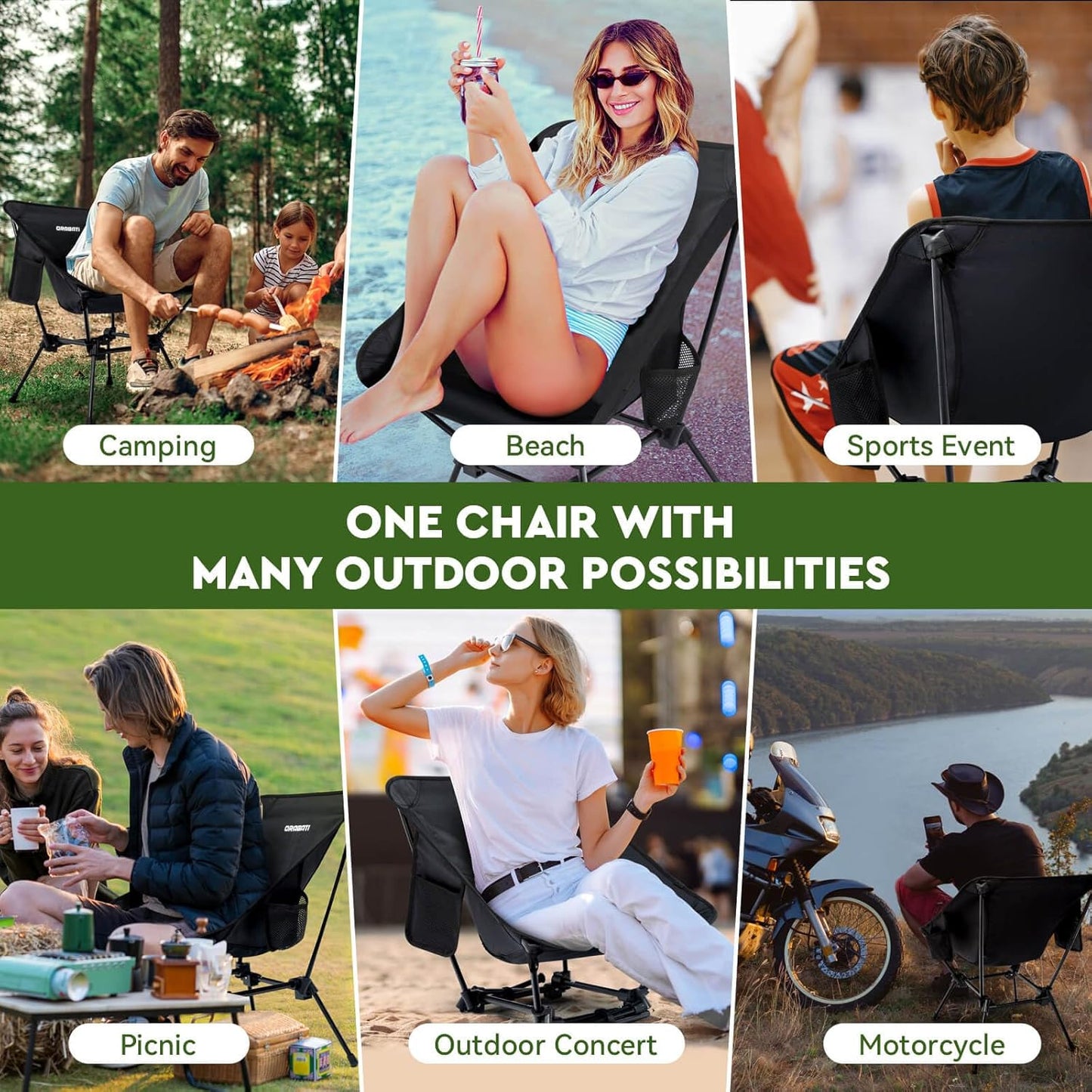 Lightweight Folding Camping Chair – Portable for Camping, Backpacking, Beach & Outdoor Picnics, Black 🪑
