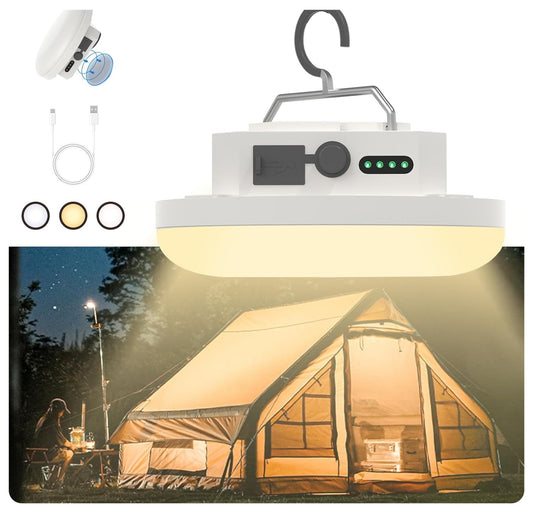 💡Waterproof Outdoor Camp Lamp – Rechargeable Hanging Tent Light, Portable LED Lantern with Battery & Infinite Dimming 🌙30W Pro(White)