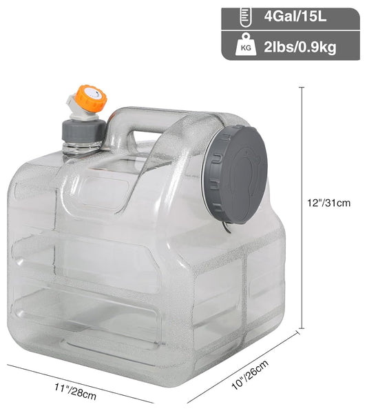 🧼Portable Water Storage Tank with Spigot for Outdoor Camping Travel Hiking, PC Food Grade Thickened Bucket, Grey 15L