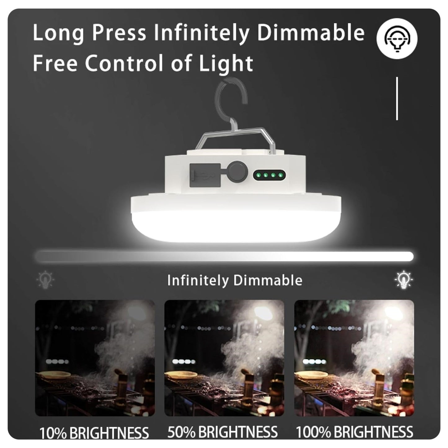 💡Waterproof Outdoor Camp Lamp – Rechargeable Hanging Tent Light, Portable LED Lantern with Battery & Infinite Dimming 🌙30W Pro(White)