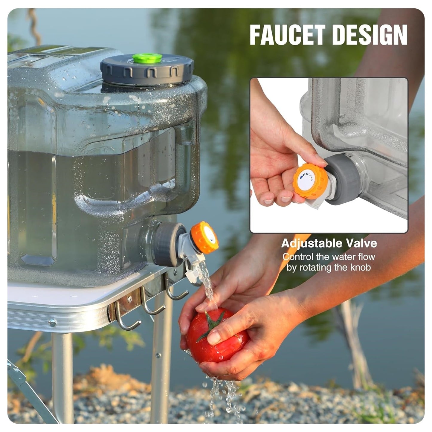 🧼Portable Water Storage Tank with Spigot for Outdoor Camping Travel Hiking, PC Food Grade Thickened Bucket, Grey 15L