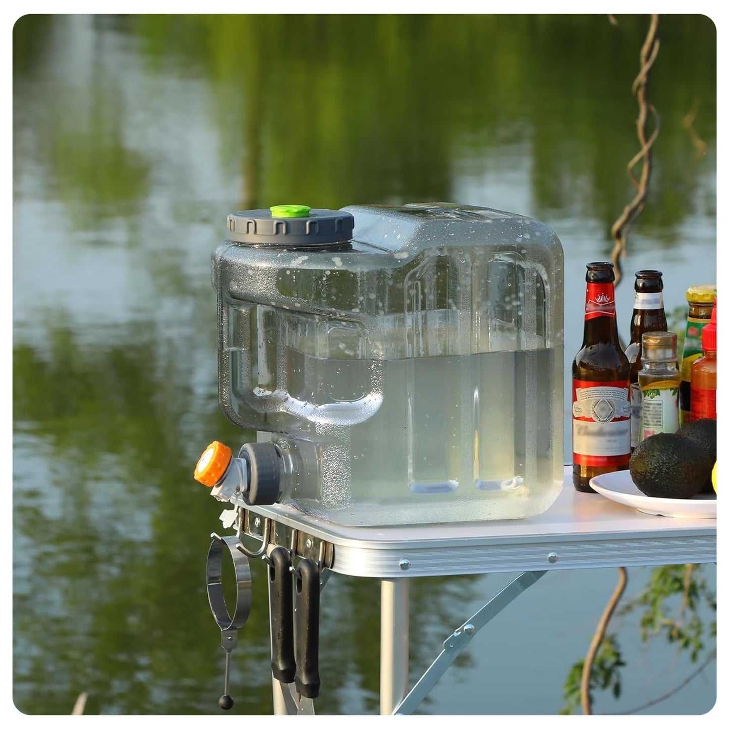 🧼Portable Water Storage Tank with Spigot for Outdoor Camping Travel Hiking, PC Food Grade Thickened Bucket, Grey 15L